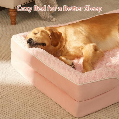 WNPETHOME Orthopedic Washable XXL Dog Bed for Senior Dog Cozy Sleep | Extra Large Waterproof Big Soft Dog Couch Sofa Bed for Dogs Relax with Removable Cover Supportive Pet Bed Pink 54x36 Inch