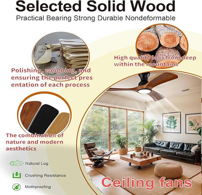 52 Inch Ceiling Fans with Lights and Remote Control, Flush Mount Low Profile
