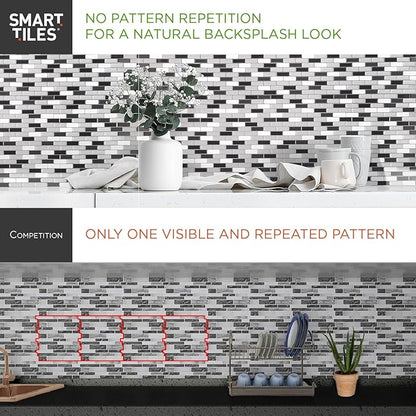 SMART TILES Peel and Stick Backsplash- 10 Sheets of 10.95" x 9.70"