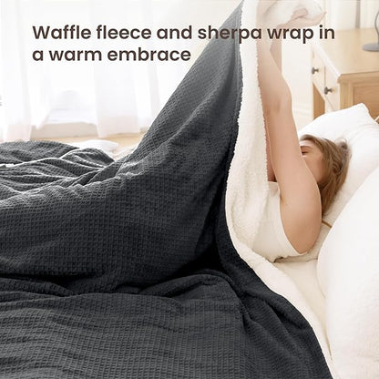 Heated Blanket Electric Blanket Queen Waffle, 84x90 Inches Dual Controllers