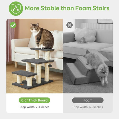 Dog Stairs & Cat Scratching Post Pet Steps for High Beds Couch | High-Strength Boards Holds up to 150 lbs for Indoor Small Cats Kittens Dogs Climbing Playing, 3 Combination Options, 3 Steps