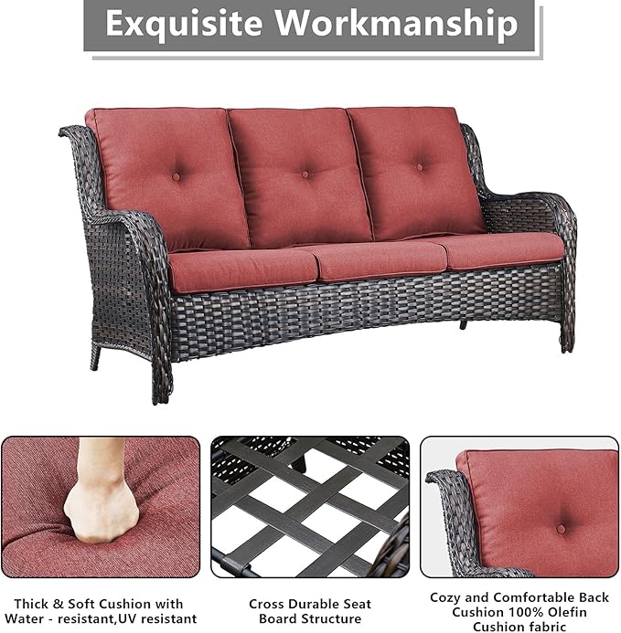 Rilyson Outdoor Patio Furniture Sofa Set - 6 Piece Rattan Wicker Patio Sectional Conversation Sets with 1 Sofa,1 Loveseat,2 Armrest Chairs and 2 Ottomans for Porch Deck Garden(Brown/Red)