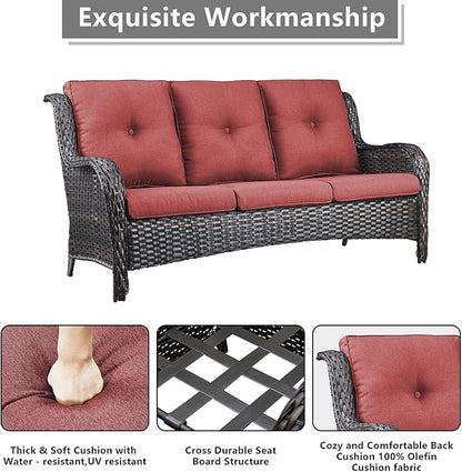 Rilyson Outdoor Patio Furniture Sofa Set - 6 Piece Rattan Wicker Patio Sectional Conversation Sets with 1 Sofa,1 Loveseat,2 Armrest Chairs and 2 Ottomans for Porch Deck Garden(Brown/Red)