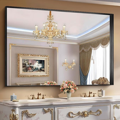 CIRCUMI Black Bathroom Mirror, Brushed Finish, Tempered Glass, Large Mirror