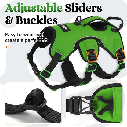 rabbitgoo Escape Proof Dog Harness for Medium, No Pull with Lift Handle | No Escape, Full Soft Padded, Reflective Adjustable Vest, Leash Clip for Walking Hiking Training, Green, Medium