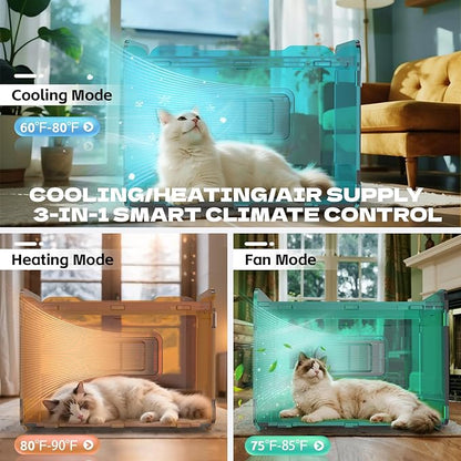Air Conditioned Cat House for Outdoors – Self-Regulating Cooling & Heating Pet Bed with Turbo/Silent Modes, Bite-Proof & Easy Setup (Up to 15 lbs)