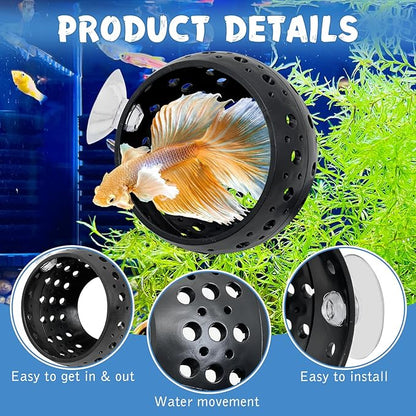 Fhiny 2 PCS Betta Tunnel, Beta Fish Tank Decor, Suction Cup Shrimp Hide, Betta Resting Spot, Aquarium Hammock Hideout Cave for Guppy Resting(Black)