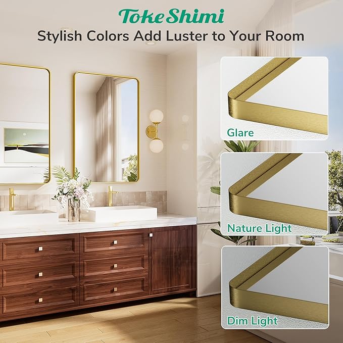 TokeShimi 16x20 Brushed Gold Bathroom Mirror, Vanity Mirror Bathroom Wall