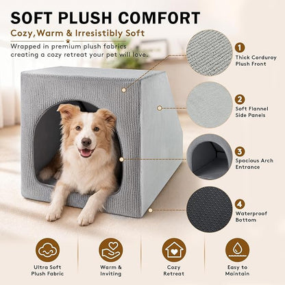 Indoor Dog House for Small Medium Dogs, Enclosed Dog Cave Bed | Washable Removable Cover, Cozy Pet House with Soft Cushion, Indoor Dog Bed for Puppies and Small Breed, 26" L x 20" W x 20" H