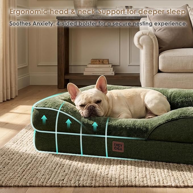 EHEYCIGA Orthopedic XXL Dog Bed for Large Dog, Memory Foam Dog Couch, Dark Green