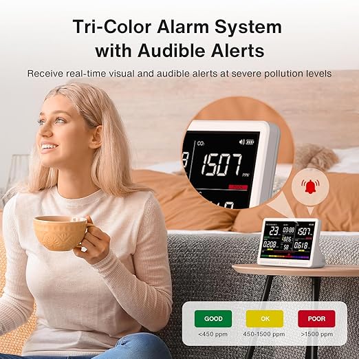 Upgrade Extended 12-Hour Battery Life 16 in 1 Air Quality Monitor Indoor