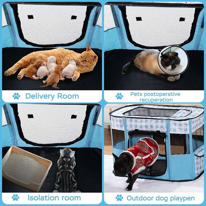 XRG Foldable Pet Playpen,Indoor Cat cage Puppy Crates L(35.4"x27.6"x23.6") | Portable Cat Kennel with Upgrade Breathable Mesh，Sturdy Kitten Playpen Indoor & Outdoor for Rabbit or Small Animals，Blue