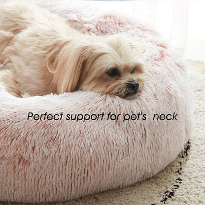 Western Home Calming Donut Small Medium Pet Dog Bed Washable,27" Pink | Fluffy Faux Fur Round Cuddler,Anti-Anxiety,Anti-Slip Bottom,Plush Pet Dog Beds for Small Medium Sized Dogs,Up to 35 LBS
