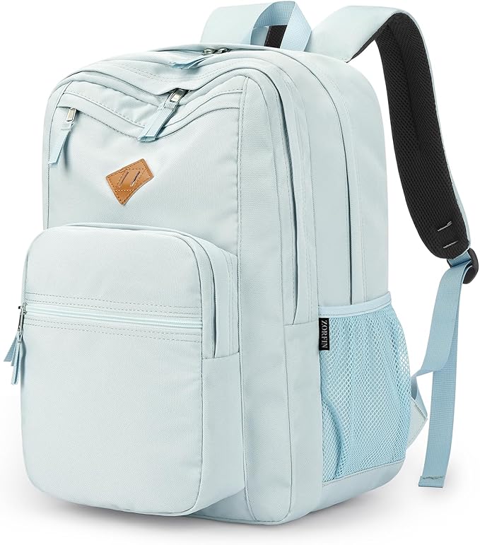 ZORFIN 26L Backpack for College, and Travel: Water Resistant Bookbag - Light Gray Blue