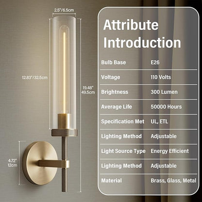 Gold sconces Wall Lighting, 19" Knurling Bathroom Vanity Light Fixtures, Brass Wall Lamp Modern Wall Lights for Mirror Living Room Hallway Staircase