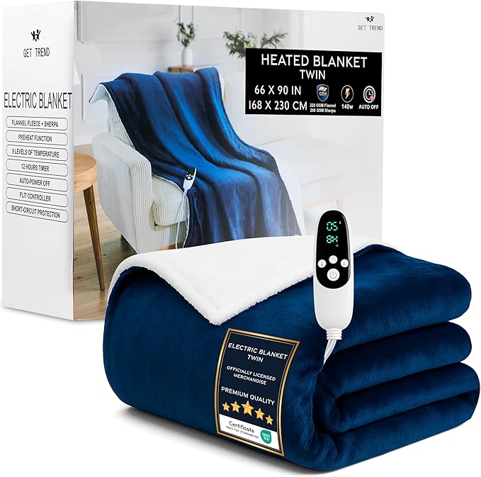 Heated Blanket Electric Luxurious Fleece Twin Blanket, 9 Heat Settings & 12H
