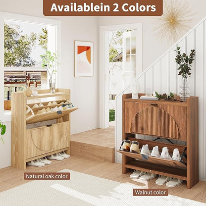 Narrow Shoe Cabinet with 2 Flip Drawers
