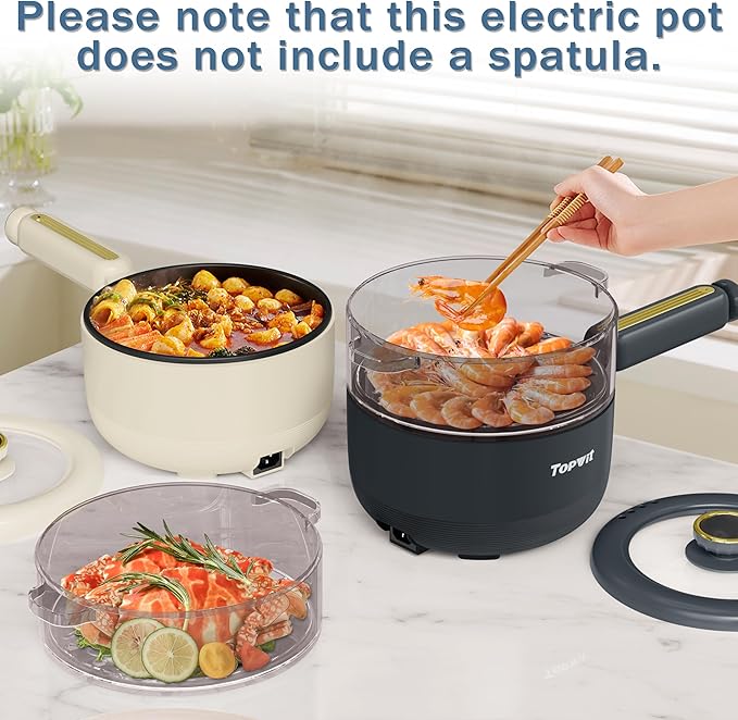 TOPWIT Hot Pot Electric with Steamer, 2L Multifunctional Electric Cooker
