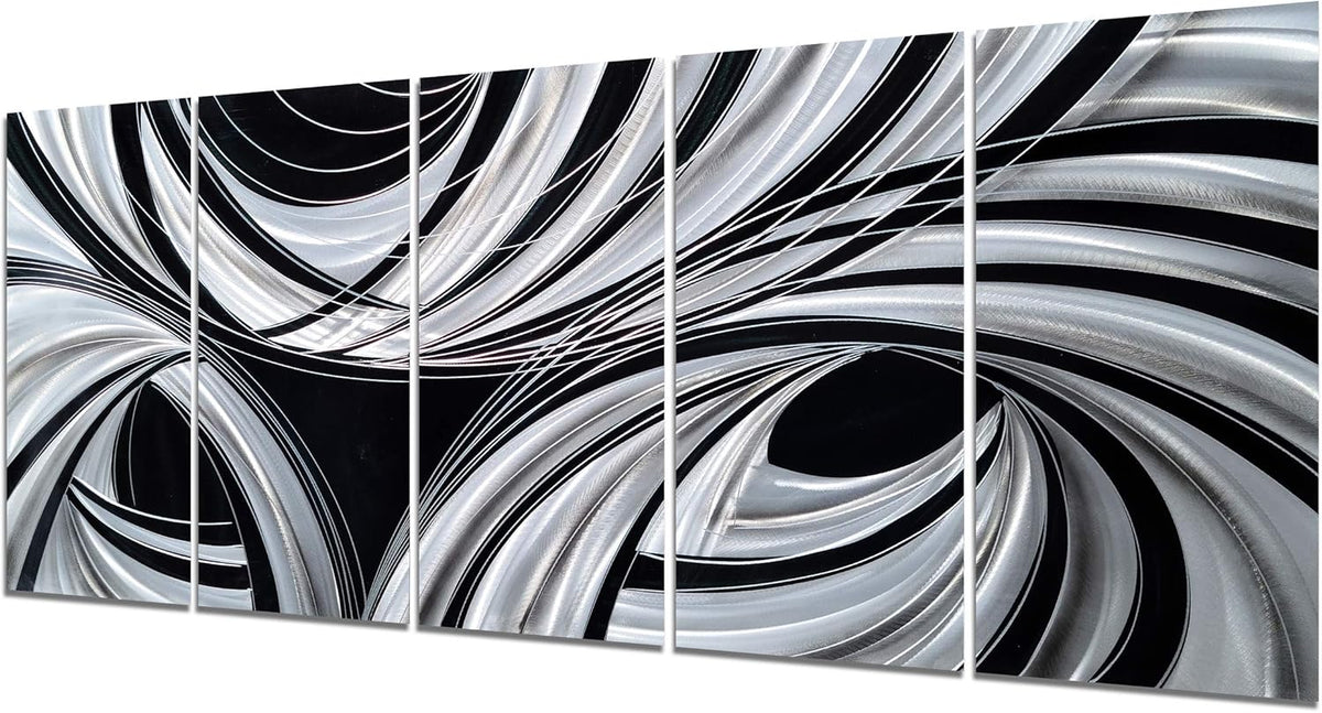 Yihui Arts Black and White Metal Art Wall Decor Hand Crafted Abstract Aluminum Artwork Modern Wall Sculpture Home Accent for Living Room Bedroom Dinning Decor
