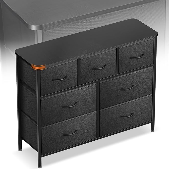 Curved Profile Dresser for Bedroom, Chest of Drawers, 7 Storage Drawers