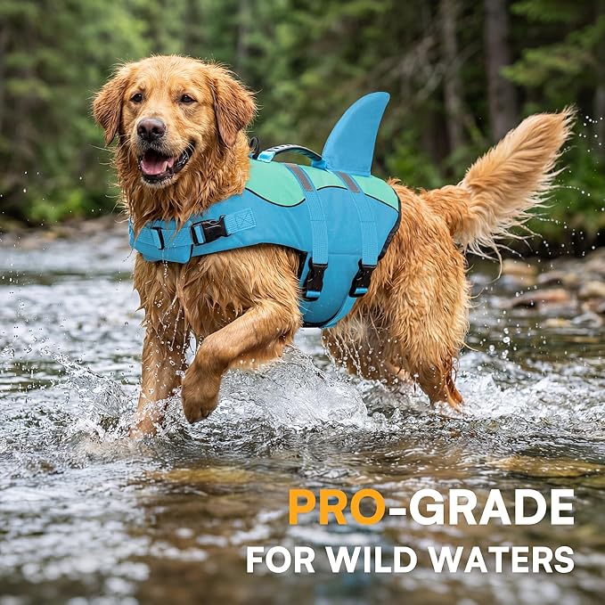 Shark Dog Life Jacket, Dog Life Vests for Boating, High Buoyant Pet Life Vest for Swimming, Adjustable Easy On Pet Life Jackets for Small, Medium, Large Dogs (Pool Blue,XS)