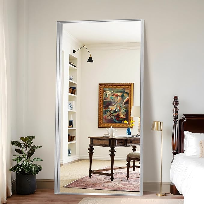CIRCUMI Silver Bathroom Mirror, Brushed Finish, Tempered Glass, Large Mirror