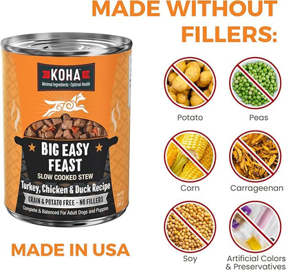 KOHA Big Easy Feast Stew for Dogs with Turkey, Chicken, and Duck, High Protein Wet Dog Food, 12.7oz Cans (Case of 12)