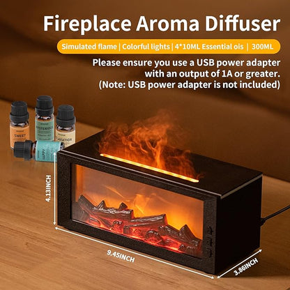 BOHOFAM Fireplace Essential Oil Aroma Diffuser, Flame Air Humidifiers 300ML