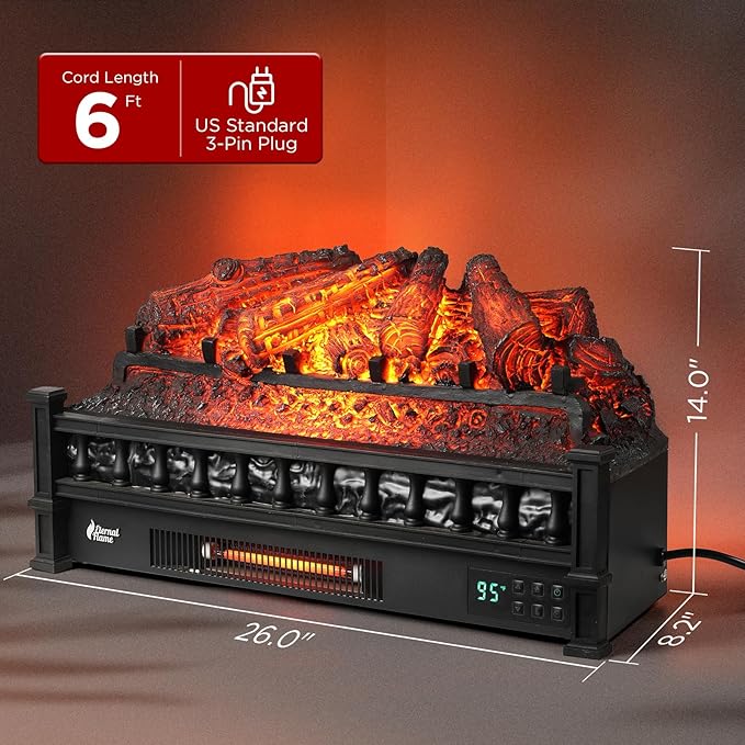 TURBRO Eternal Flame 26 in. WiFi Infrared Quartz Electric Fireplace Log Heater