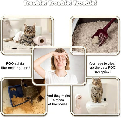Cat Toilet Training Kit, Reusable Plastic Litter Box Trainer with Replaceable Feather Toy for Indoor Cats (Gray)