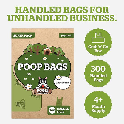 Pogi's 300 Unscented Dog Poop Bags with Handles - Earth-Friendly, Leak-Proof, Ultra Thick, 4+ Month Supply