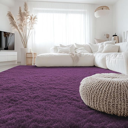 OLANLY 6x9 Machine Washable Large Area Rugs for Living Room, Bedroom, Soft Fluffy Shaggy Bedside Rug, Indoor Floor Carpet for Kids Girls and Boys, Dorms, Nursery, Home Decor Aesthetic, Dark Purple