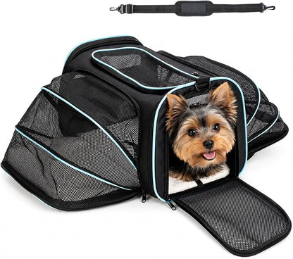 Soft-Sided Expandable Small Dog Carrier, Airline Approved for Traveling | Durable Mesh Large Cat Pet Puppy Flight Carrier for Kittens, Puppies and Rabbits, 17x11x11 Inches