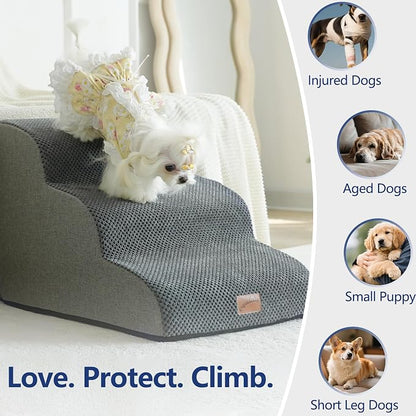 GoGoBunny Ramp Dog Stairs for High Beds 22.6" H, 5-Step Dog Slope Stairs with Durable Waterproof Fabric Cover, Pet Steps for Old Large Dogs Climbing, Non-Slip Sturdy Indoor Step, Grey