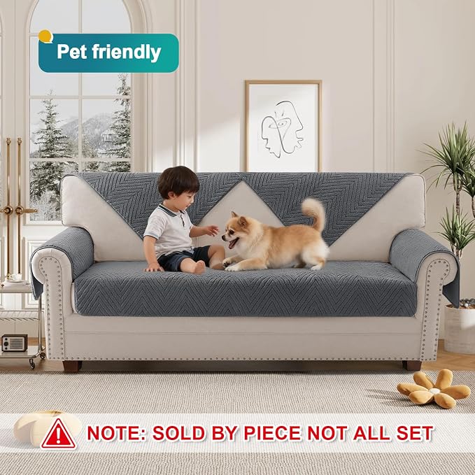 Turquoize Waterproof Couch Cover for Dogs Fuzzy Pet Couch Covers for Sofa Thick Dog Bed Cover Non-Slip Sofa Covers for 3 Cushion Couch Protector Slipcover Pet Friendly (Grey, 36" x 63")