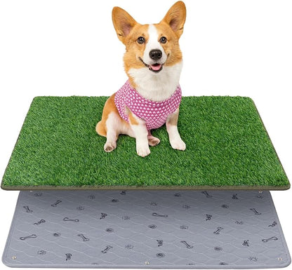 Dog Grass Pad with Tray, 18x30 Dog Litter Box for Patio Balcony Apartment | Floral，Grass Mat with Pad, Artificial Turf Grass, Puppy Indoor Outddor Potty Training, Washable Reusable, Leakproof, Pee On