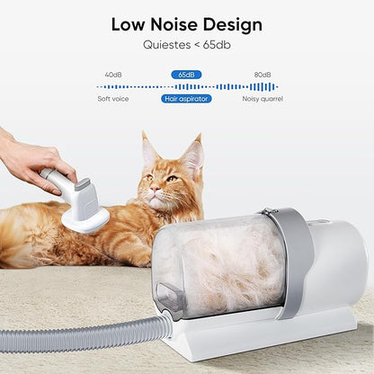 NEWBULIG Pet Grooming Vacuum Kit for Cats and Dogs, 2.5L Dust Cup | 3 Suction Modes and 5 Groomer Tools, Low Noise for Cats, Dogs Other Animals Hair Trimmer, White