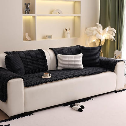 Couch Cover for Sofa, Sectional Couch Cover for Dogs, Sofa Cover Washable, Cushion Cover Blanket Pad Bed Mat for Pets, Fleece Furniture Protector, Black, 23.6x82.7in