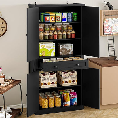 Pantry Organizers and Storage Cabinet, 70” Barn Door White Kitchen Cabinet
