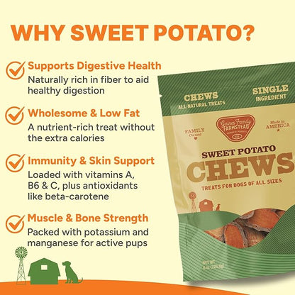 Gaines Family Farmstead Sweet Potato Chews for Dogs - 32 oz Bag, Single Ingredient, Sweet Potato Dog Treats, High Fiber, Grain-Free, Rawhide Alternative, Vitamin-Rich, Made in USA