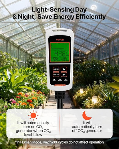 VEVOR Carbon Dioxide Monitoring Controller, Dual Outlets CO2 Monitor &