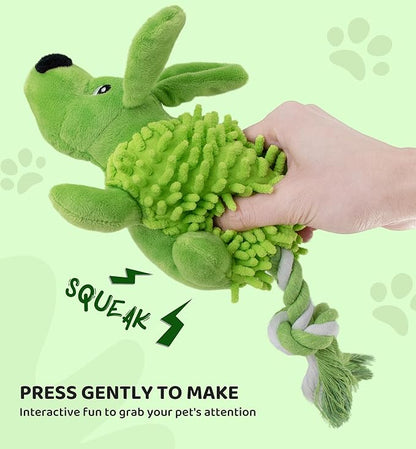 Squeaky Dog Toys - Plush Dog Toys with Soft Durable Fabric for Small Medium Large Breeds, Interactive Tug of War Rope Chew Toys, Teeth Cleaning, Dental Care, and Keep Dogs Busy (Puppy-Green)