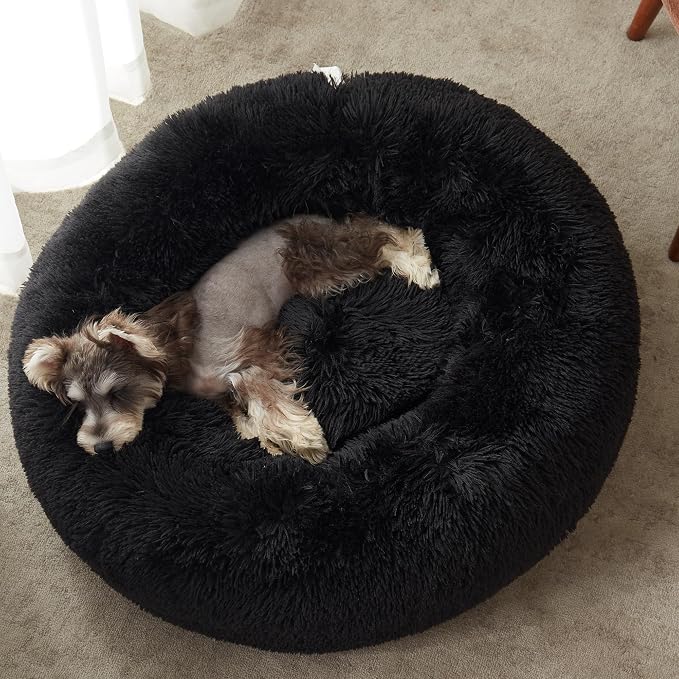 Calming Dog Bed & Cat Bed, Anti-Anxiety Donut Dog Cuddler Bed, Warming Cozy Soft Dog Round Bed, Fluffy Faux Fur Plush Dog Cat Cushion Bed for Small Medium Dogs and Cats | Fluffy Faux Fur Round Cuddler,Anti-Anxiety,Anti-Slip Bottom,Plush Pet Dog Beds fo...