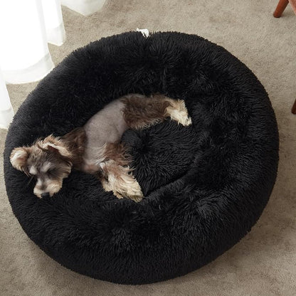 Western Home Calming Donut Small Dog Cat Bed Washable Puppy Bed,24" Black | Fluffy Faux Fur Round Cuddler,Anti-Anxiety,Anti-Slip Bottom,Pet Beds for Puppy&Small Dogs&Large Cat,Up to 25 LBS