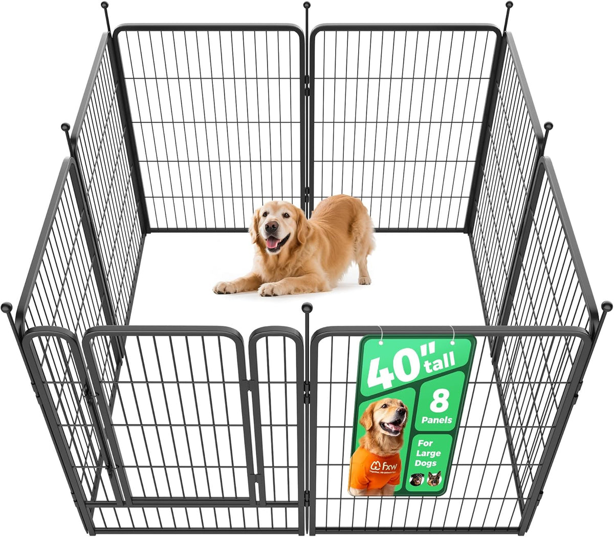 FXW Rollick Unleashed Dog Playpen for Indoor, Yard, RV Camping, 40 inch 8 Panels for Medium and Large Dogs, Black│Patented