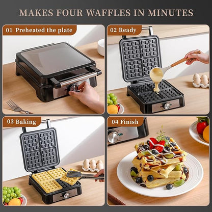 Waffles Maker Waffle Iron, 4 Belgian Square Waffle Maker, Belgian Waffle Maker