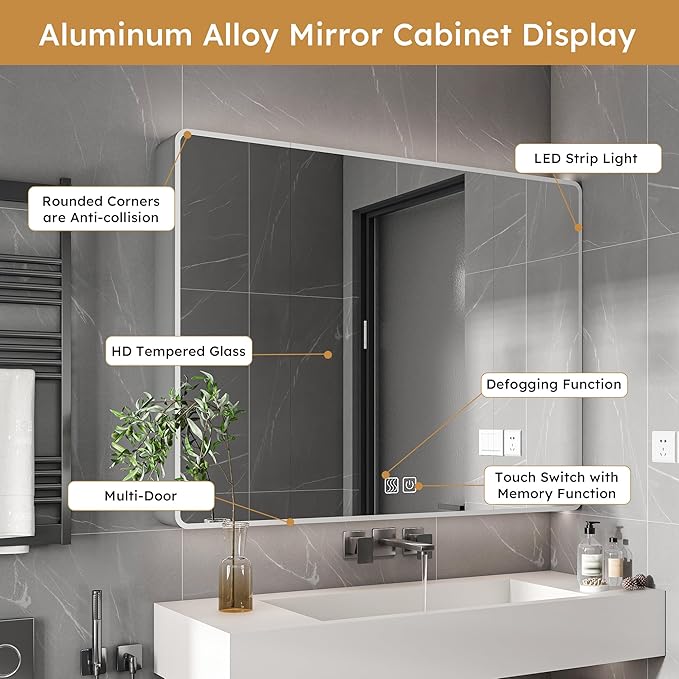 35x28 Inch Wall-Mounted Medicine Cabinet, Bathroom Mirror Cabinet