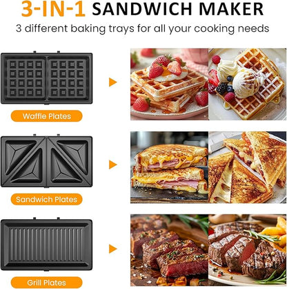 Sunvivi 3 in 1 Electric Sandwich Maker: Panini Press Grill and Waffle Iron Set