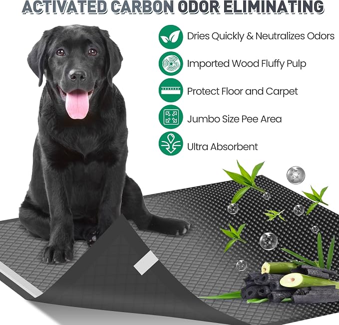 36"x36" Activated Charcoal Pee Pads for Dogs , 200 Count, Extra Large, Super Absorbent, Leakproof and Odor Resistant, Disposable Puppy Pads, Pet Training Pads, Potty Pads