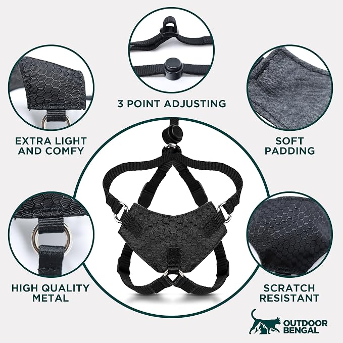Houdini™ Escape Proof Cat Harness and Leash (Multicolor, M/L) | Adjustable walking vest with 6ft lead, premium padded finish, snug secure fit, lightweight for travel and outdoor adventures